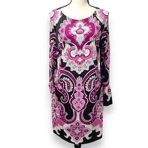 INC International Concepts Women Petite Damask Tapestry Mini Dress Purple Medium